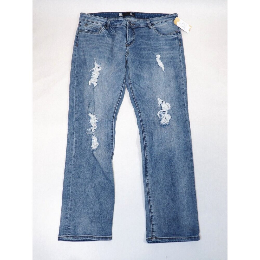 KUT From The Kloth Blue Light Wash Distressed Denim Slim Leg Jeans, Size 16 (US)